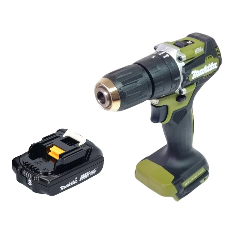 Makita DHP 487 A1O Akku Schlagbohrschrauber 18 V 40 Nm Brushless Olive Outdoor Adventure Serie + 1x Akku 2,0 Ah - ohne Ladegerät