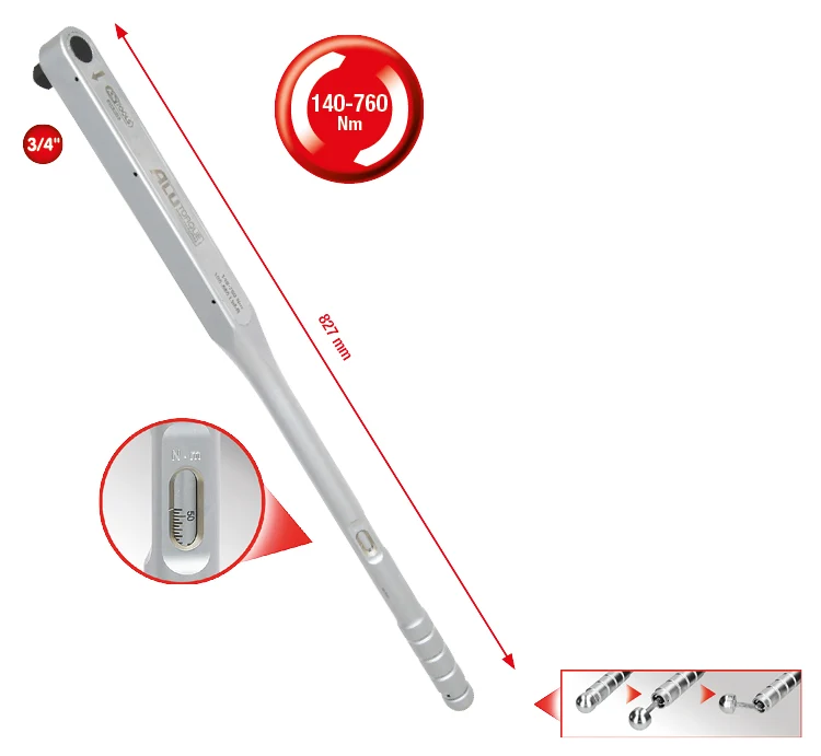 KS TOOLS 3/4"ALUTORQUEprecision-Drehmomentschlüssel, 140-760Nm, Rechtsanzug, Einzelvierkant ( 516.5045 )