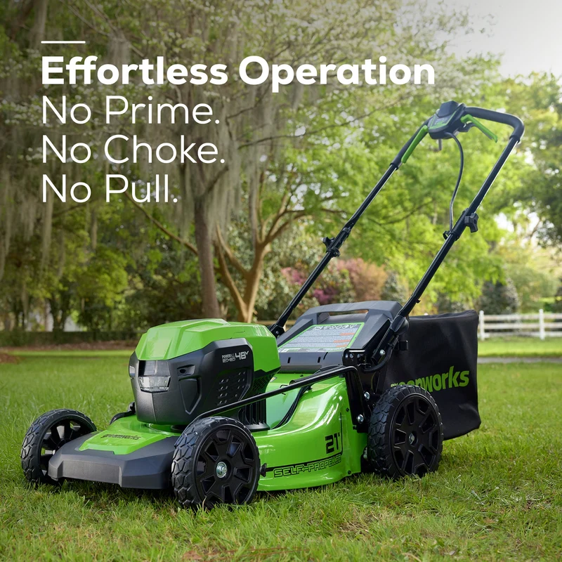 48V (24V x 2) 21" Cordless Battery Self-Propelled Lawn Mower w/ Two (2) 5.0Ah USB Batteries & Dual Port Charger, LM2112S