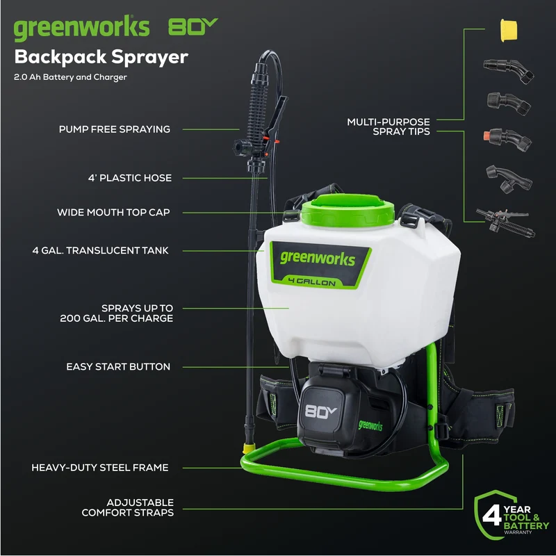 80V Cordless Battery Backpack Sprayer (Tool Only)