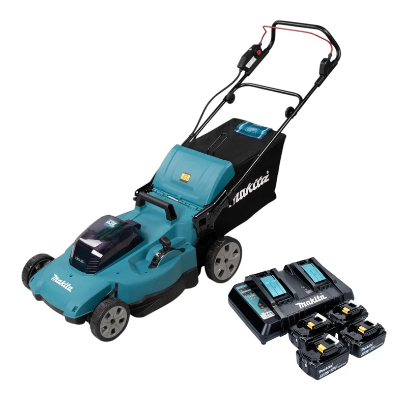 Makita DLM 538 PT4 Akku Rasenmäher 36 V ( 2x 18 V ) 530 mm + 4x Akku 5,0 Ah + Ladegerät