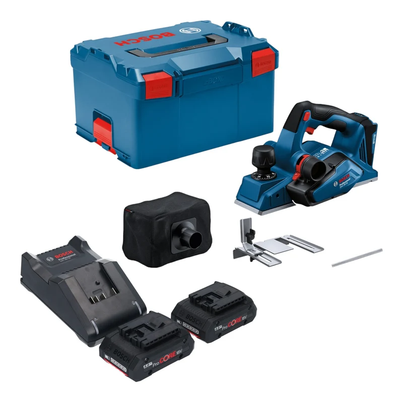 Bosch GHO 18V-26 Professional Akku Hobel 18 V 2,6 mm Brushless + 2x ProCORE Akku 4,0 Ah + Ladegerät + L-Boxx