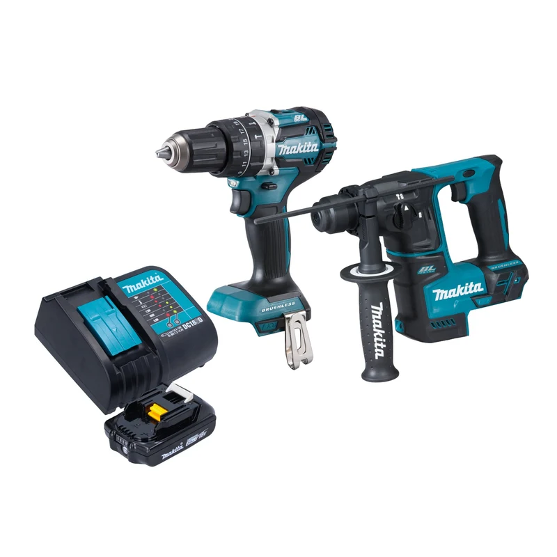Makita DLX 2278 SA1 Akku Kombo Kit + DHP 484 Schlagbohrschrauber 54 Nm + DHR 171 Bohrhammer 1,2 J + 1x Akku 2,0 Ah + Ladegerät