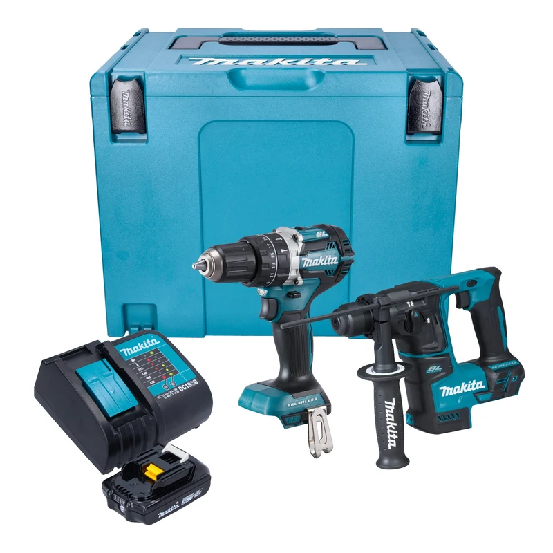 Makita DLX 2278 SA1J Akku Kombo Kit + DHP 484 Schlagbohrschrauber 54 Nm + DHR 171 Bohrhammer 1,2 J + 1x Akku 2,0 Ah + Ladegerät + Makpac