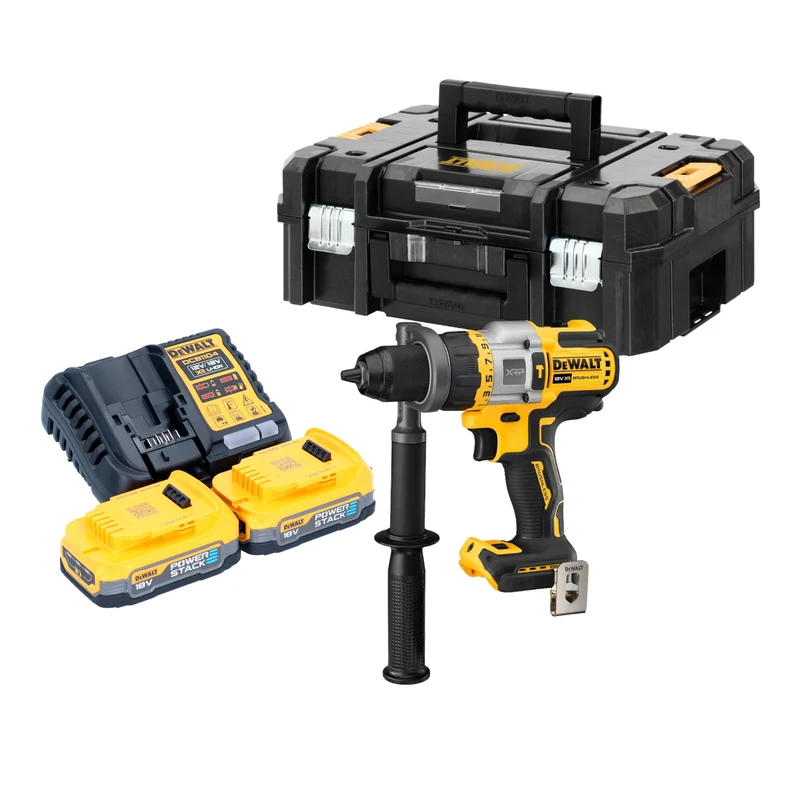 DeWalt DCD 999 E2T Akku Schlagbohrschrauber 18 V 95 Nm Brushless + 2x Powerstack Akku 1,7 Ah + Ladegerät + TSTAK