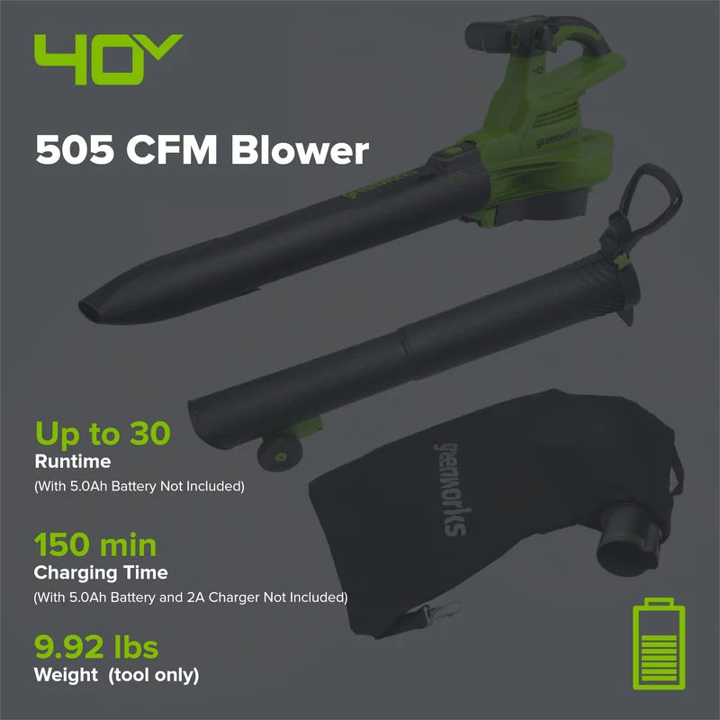 40V 505 CFM Cordless Battery BL Leaf Blower/Vacuum (Tool Only)