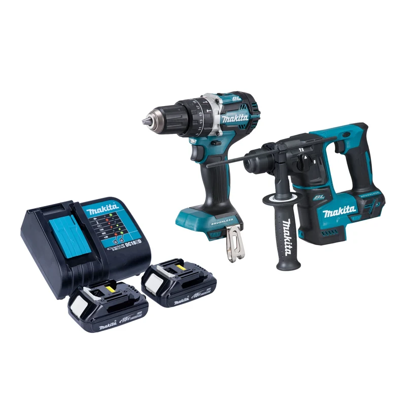 Makita DLX 2278 SY Akku Kombo Kit + DHP 484 Schlagbohrschrauber 54 Nm + DHR 171 Bohrhammer 1,2 J + 2x Akku 1,5 Ah + Ladegerät