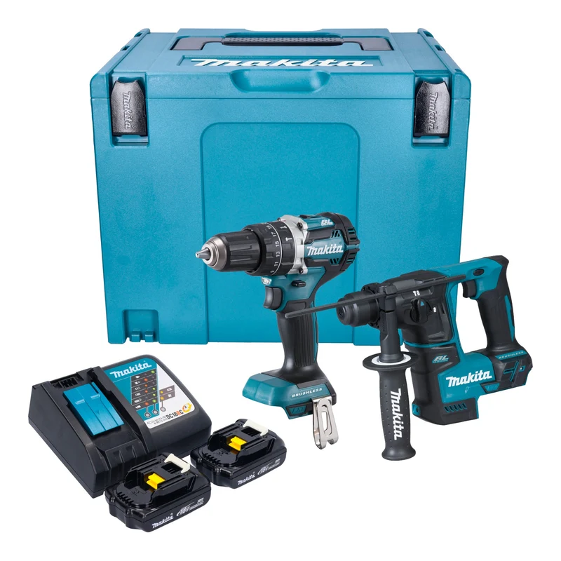 Makita DLX 2278 RYJ Akku Kombo Kit + DHP 484 Schlagbohrschrauber 54 Nm + DHR 171 Bohrhammer 1,2 J + 2x Akku 1,5 Ah + Ladegerät + Makpac