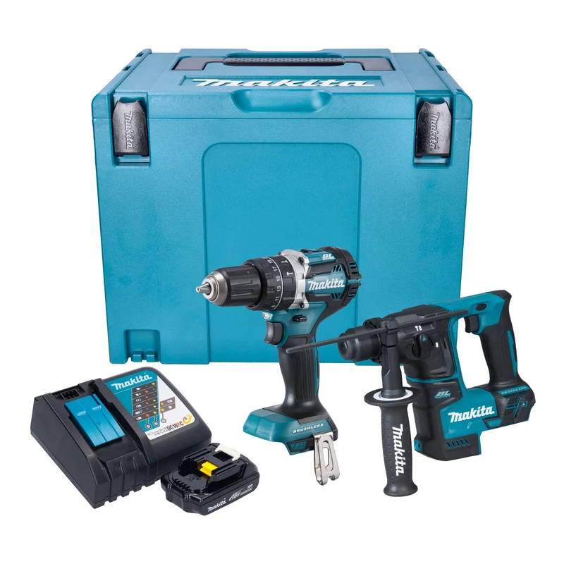 Makita DLX 2278 RY1J Akku Kombo Kit + DHP 484 Schlagbohrschrauber 54 Nm + DHR 171 Bohrhammer 1,2 J + 1x Akku 1,5 Ah + Ladegerät + Makpac