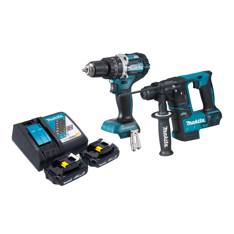 Makita DLX 2278 RY Akku Kombo Kit + DHP 484 Schlagbohrschrauber 54 Nm + DHR 171 Bohrhammer 1,2 J + 2x Akku 1,5 Ah + Ladegerät