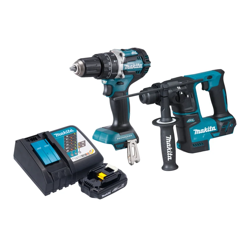 Makita DLX 2278 RY1 Akku Kombo Kit + DHP 484 Schlagbohrschrauber 54 Nm + DHR 171 Bohrhammer 1,2 J + 1x Akku 1,5 Ah + Ladegerät