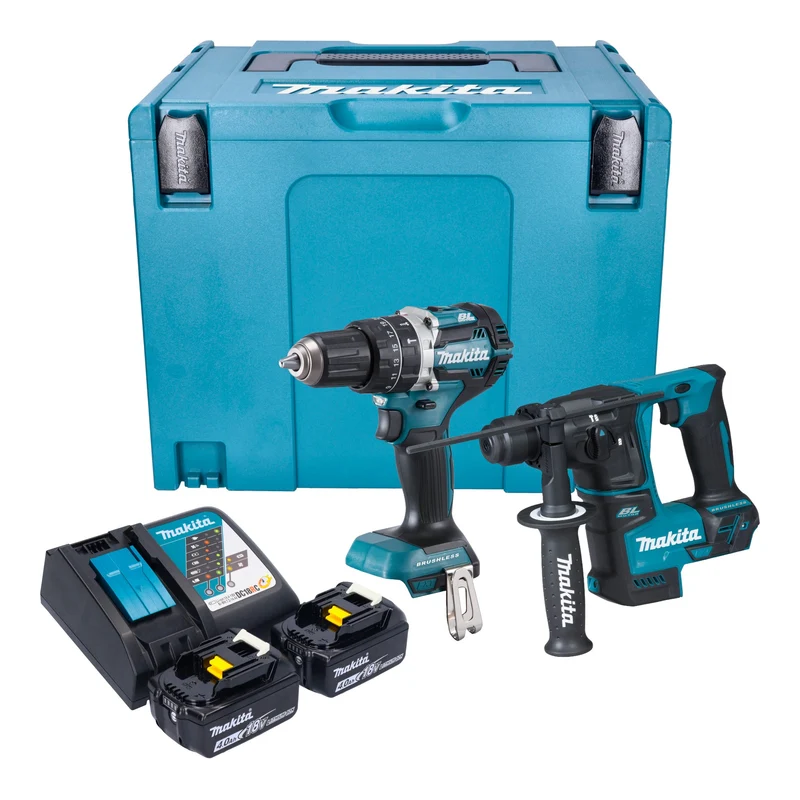 Makita DLX 2278 RMJ Akku Kombo Kit + DHP 484 Schlagbohrschrauber 54 Nm + DHR 171 Bohrhammer 1,2 J + 2x Akku 4,0 Ah + Ladegerät + Makpac