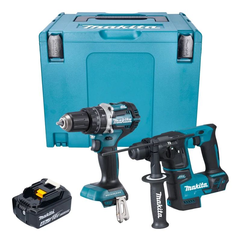 Makita DLX 2278 M1J Akku Kombo Kit + DHP 484 Schlagbohrschrauber 54 Nm + DHR 171 Bohrhammer 1,2 J + 1x Akku 4,0 Ah + Makpac - ohne Ladegerät