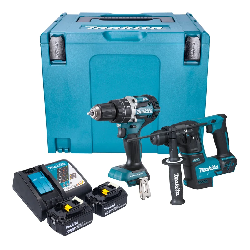 Makita DLX 2278 RGJ Akku Kombo Kit + DHP 484 Schlagbohrschrauber 54 Nm + DHR 171 Bohrhammer 1,2 J + 2x Akku 6,0 Ah + Ladegerät + Makpac