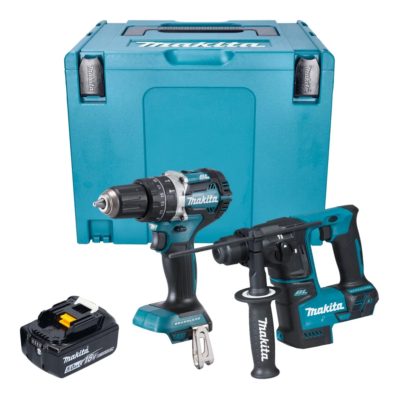 Makita DLX 2278 T1J Akku Kombo Kit + DHP 484 Schlagbohrschrauber 54 Nm + DHR 171 Bohrhammer 1,2 J + 1x Akku 5,0 Ah + Makpac - ohne Ladegerät