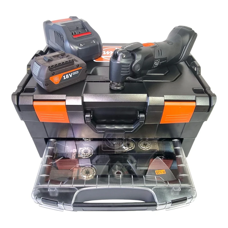 Fein Multimaster AMM 500 Plus AS Akku Multifunktionswerkzeug 18 V Starlock Plus Black Edition + 1x Akku 4,0 Ah + Ladegerät + 33 tlg. Zubehör + L-Boxx