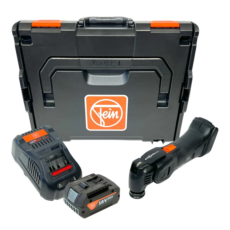 Fein Multimaster AMM 700 MAX AS Akku Multifunktionswerkzeug 18 V Starlock Max Black Edition + Akku 4,0 Ah + Ladegerät + L-Boxx