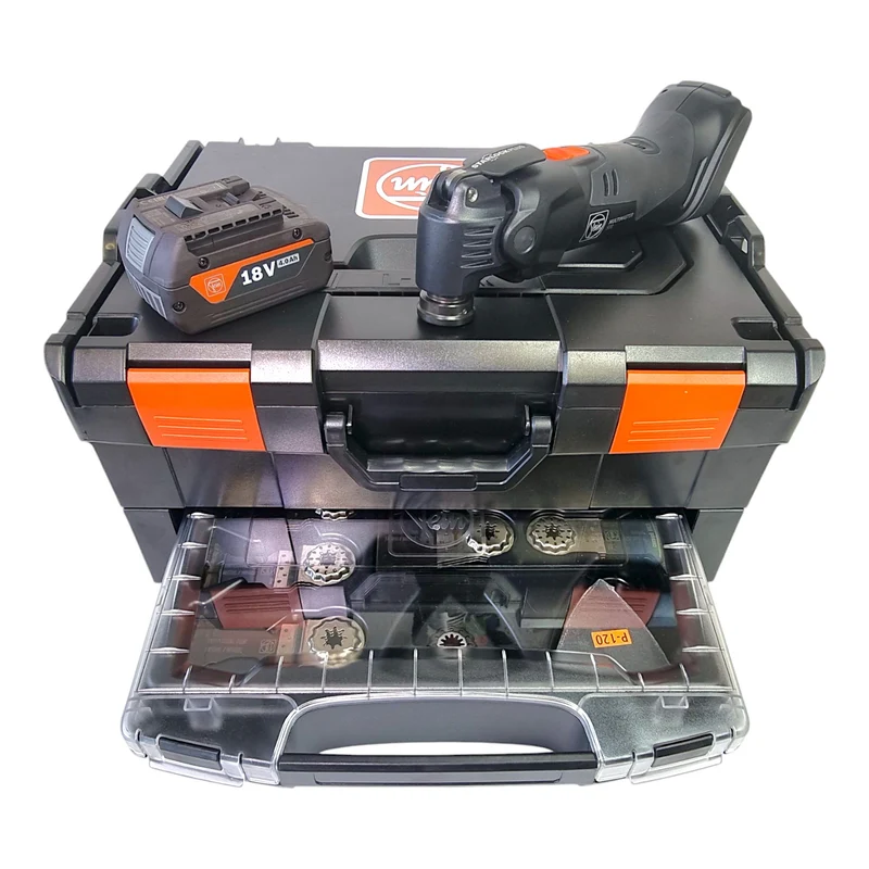 Fein Multimaster AMM 500 Plus AS Akku Multifunktionswerkzeug 18 V Starlock Plus Black Edition + 1x Akku 4,0 Ah + 33 tlg. Zubehör + L-Boxx - ohne Ladegerät
