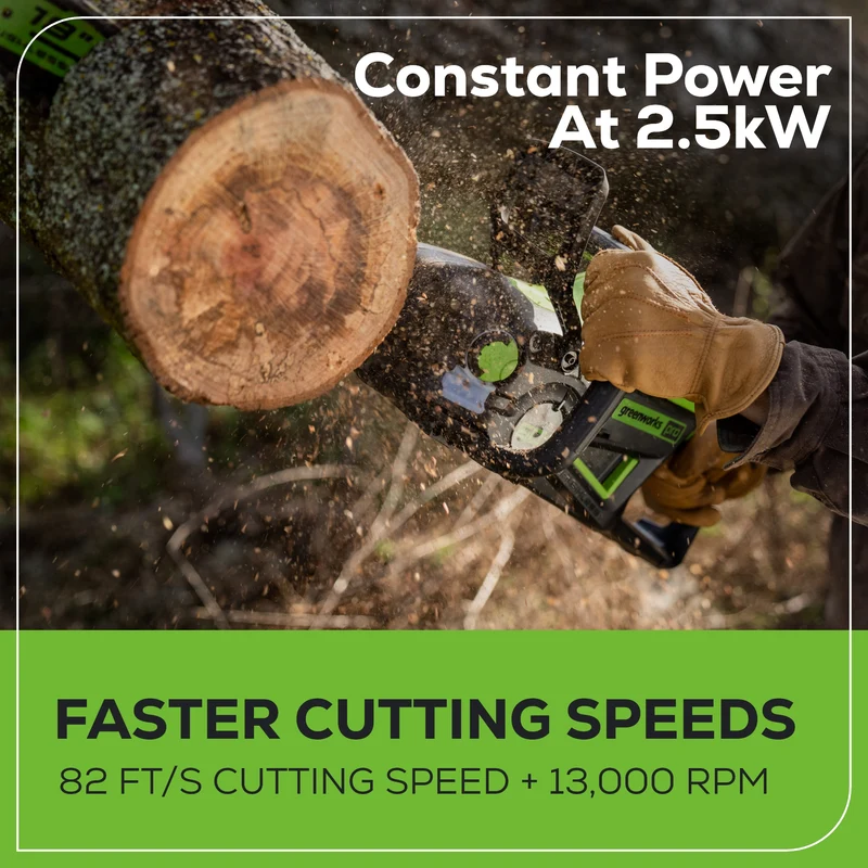 60V 18" Cordless Battery Brushless 2.5kW Chainsaw: 5.0 Ah Battery and Rapid Charger