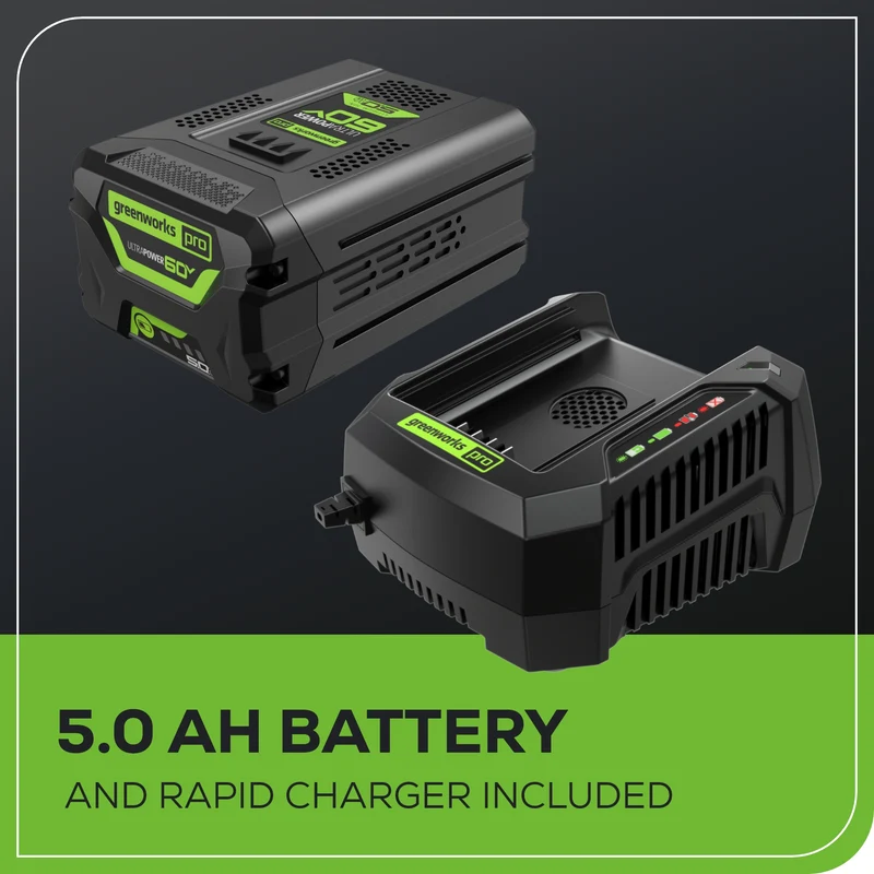 60V 18" Cordless Battery Brushless 2.5kW Chainsaw: 5.0 Ah Battery and Rapid Charger