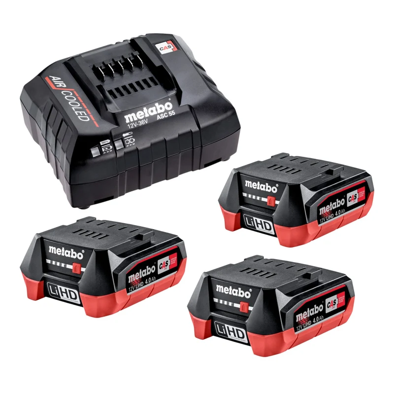Metabo Basis Set 3x LiHD Akkupack 12 V 4,0 Ah Akku ( 3x 625349000 ) + ASC 55 Ladegerät ( 627044000 )