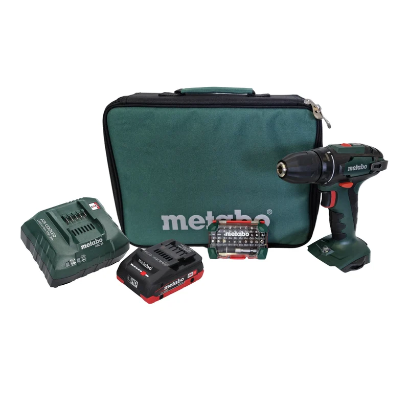 Metabo BS 18 Akku Bohrschrauber 18 V 48 Nm + 1x LiHD Akku 4,0 Ah + Ladegerät + Bitbox + Tasche