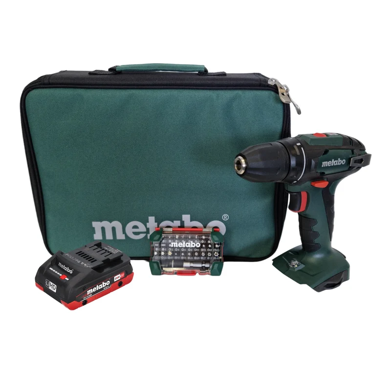 Metabo BS 18 Akku Bohrschrauber 18 V 48 Nm + 1x LiHD Akku 4,0 Ah + Bitbox + Tasche - ohne Ladegerät