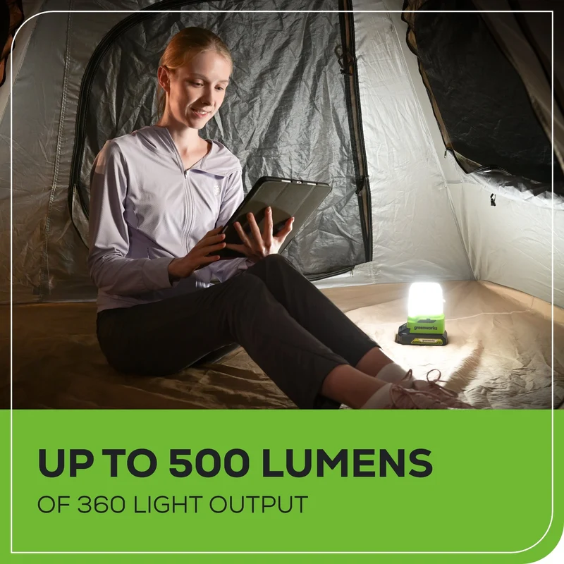 24V Cordless Battery 500 Lumen Lantern: 2.0 Ah Battery and Charger