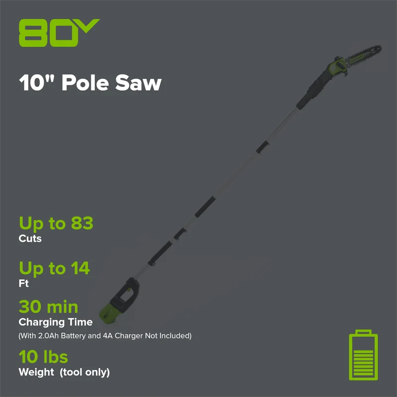80V 10" Cordless Battery Pole Saw (Tool Only)