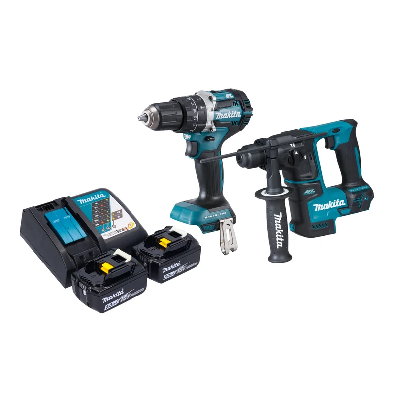 Makita DLX 2278 RT Akku Kombo Kit + DHP 484 Schlagbohrschrauber 54 Nm + DHR 171 Bohrhammer 1,2 J + 2x Akku 5,0 Ah + Ladegerät