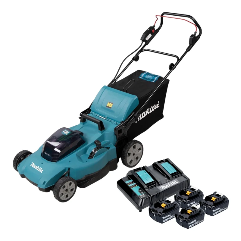 Makita DLM 538 CF4 Akku Rasenmäher 36 V ( 2x 18 V ) 530 mm + 4x Akku 3,0 Ah + Ladegerät