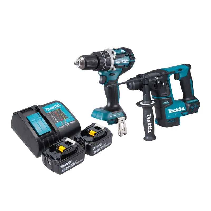 Makita DLX 2278 ST Akku Kombo Kit + DHP 484 Schlagbohrschrauber 54 Nm + DHR 171 Bohrhammer 1,2 J + 2x Akku 5,0 Ah + Ladegerät