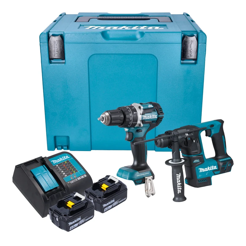 Makita DLX 2278 SMJ Akku Kombo Kit + DHP 484 Schlagbohrschrauber 54 Nm + DHR 171 Bohrhammer 1,2 J + 2x Akku 4,0 Ah + Ladegerät + Makpac