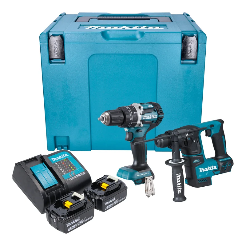 Makita DLX 2278 SGJ Akku Kombo Kit + DHP 484 Schlagbohrschrauber 54 Nm + DHR 171 Bohrhammer 1,2 J + 2x Akku 6,0 Ah + Ladegerät + Makpac