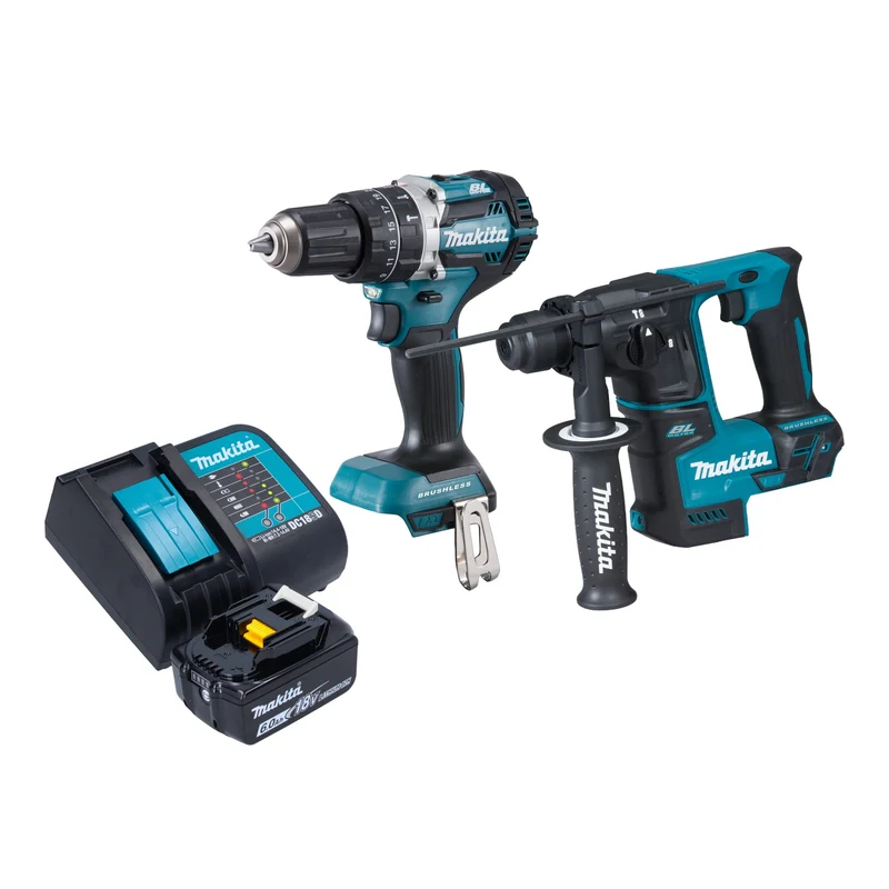 Makita DLX 2278 SG1 Akku Kombo Kit + DHP 484 Schlagbohrschrauber 54 Nm + DHR 171 Bohrhammer 1,2 J + 1x Akku 6,0 Ah + Ladegerät