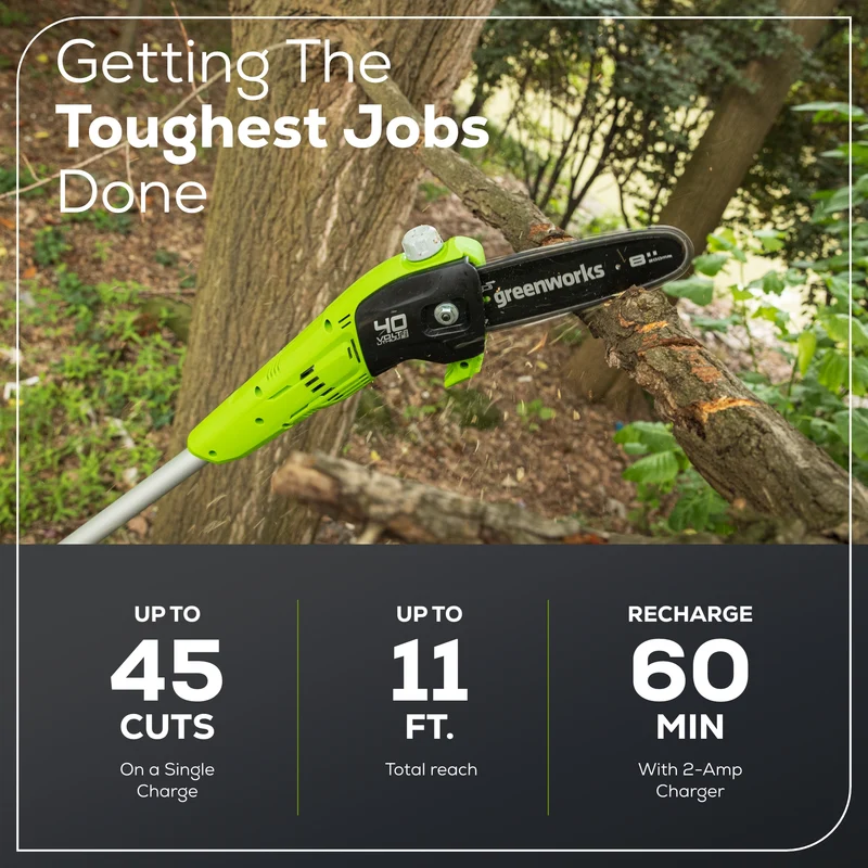 40V 8" Cordless Battery Pole Saw: 2.0 Ah Battery and Charger