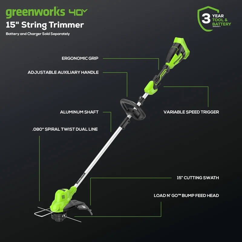 40V 15" Gen 2 Cordless Battery String Trimmer (Tool Only)
