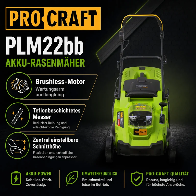Procraft PLM22bb Akku Rasenmäher 40 V ( 2x 20 V ) 430 mm Brushless Solo - ohne Akku, ohne Ladegerät