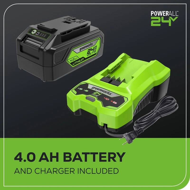 24V 12" Cordless Battery Chainsaw: 4.0 Ah USB Battery and Charger