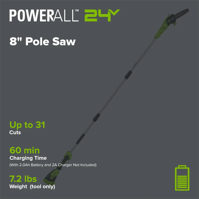 24V 8" Cordless Battery Pole Saw (Tool Only)