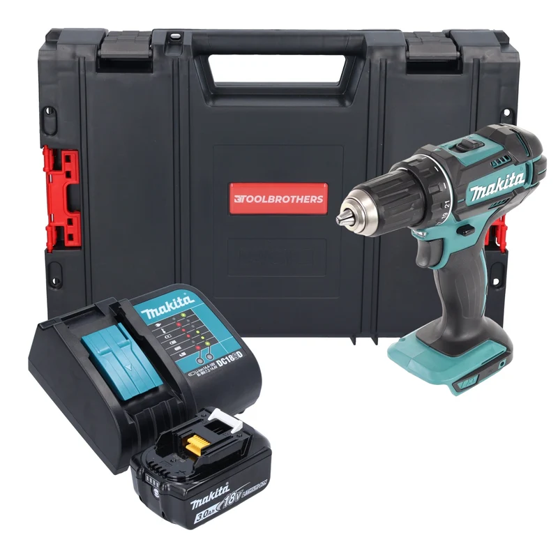 Makita DDF 482 SF1J-R Akku Bohrschrauber 18V 62Nm + 1x Akku 3,0 Ah + Ladegerät + RHINO