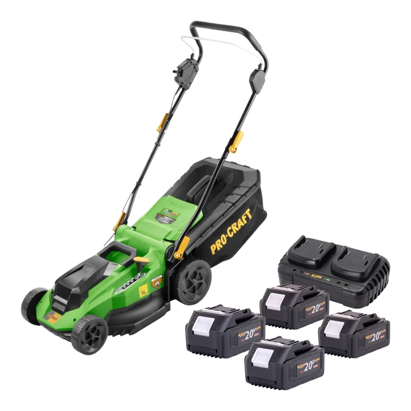 Procraft PLM21bb Akku Rasenmäher 40 V ( 2x 20 V ) 380 mm Brushless + 4x Akku 4,0 Ah + Ladegerät