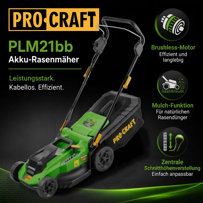 Procraft PLM21bb Akku Rasenmäher 40 V ( 2x 20 V ) 380 mm Brushless Solo - ohne Akku, ohne Ladegerät
