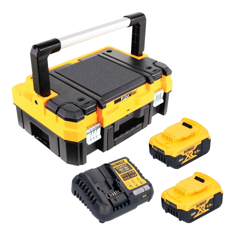 DeWalt DCB 1104 P2T Akku Starter Set 18 V mit 2x Akku 5,0 Ah + DCB 1104 Ladegerät + TSTAK