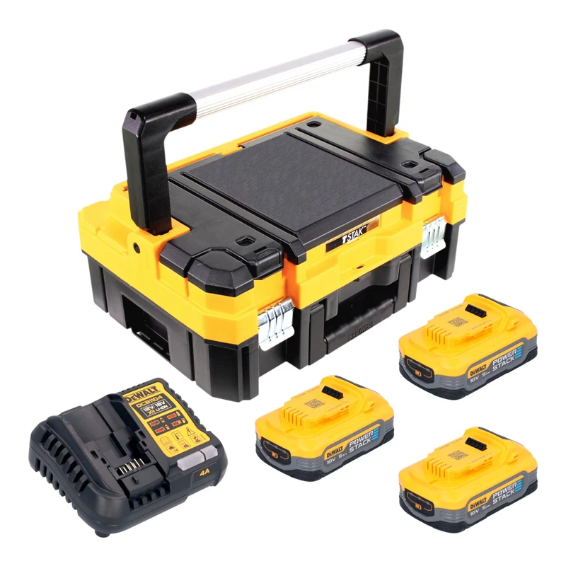 DeWalt DCB 1104 H3T Akku Starter Set 18 V mit 3x Powerstack Akku 5,0 Ah + DCB 1104 Ladegerät + TSTAK