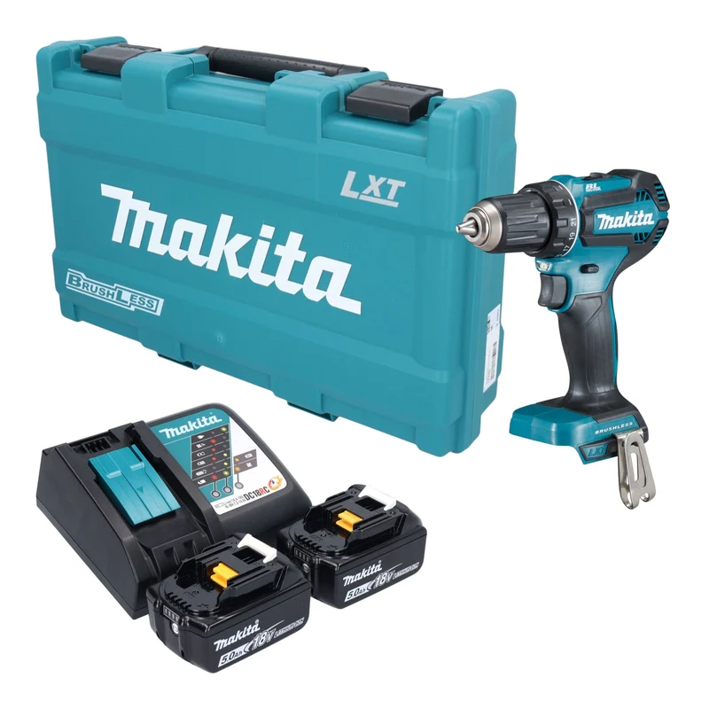 Makita DDF 485 RTK Akku Bohrschrauber 18 V 50 Nm Brushless + 2x Akku 5,0 Ah + Ladegerät + Koffer
