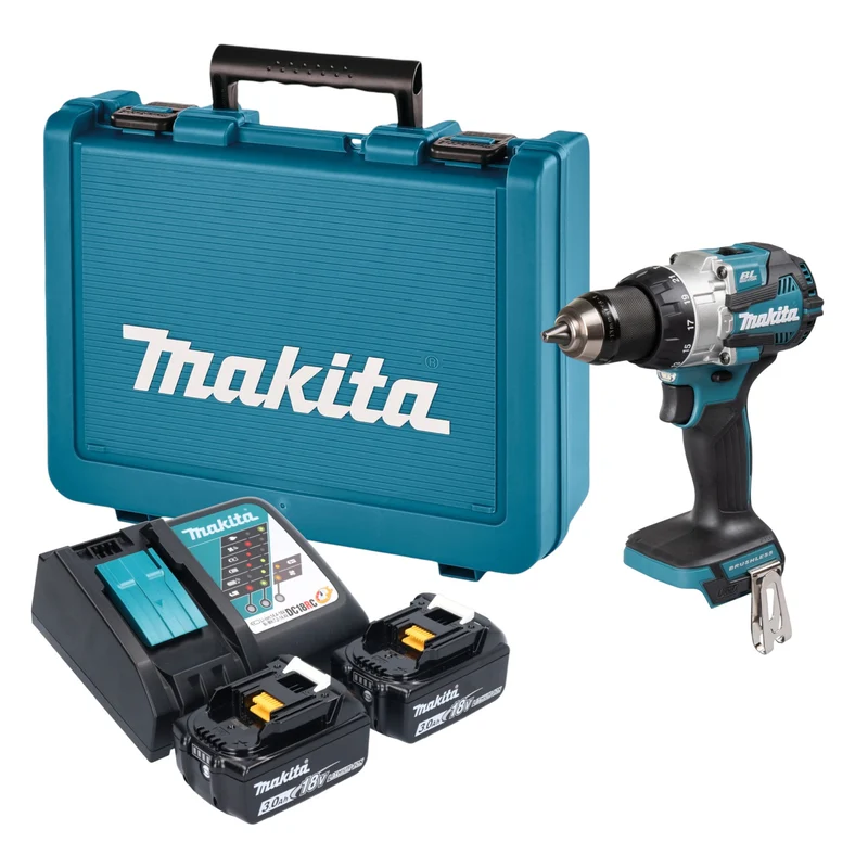Makita DHP 489 RFE Akku Schlagbohrschrauber 18 V 73 Nm Brushless + 2x Akku 3,0 Ah + Ladegerät + Koffer