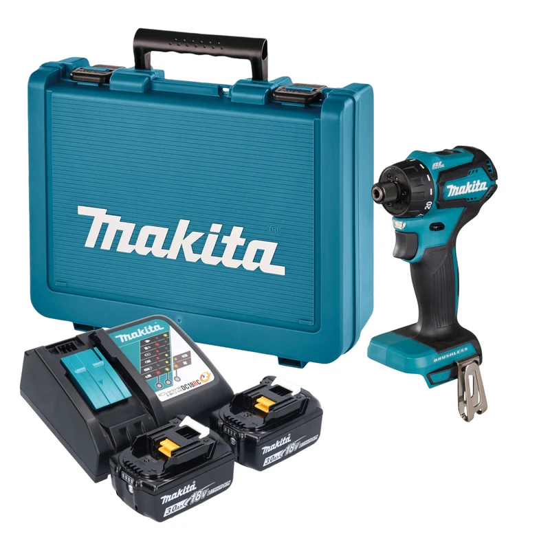 Makita DDF 083 RFE Akku Bohrschrauber 18 V 40 Nm 1/4'' Brushless + 2x Akku 3,0 Ah + Ladegerät + Koffer