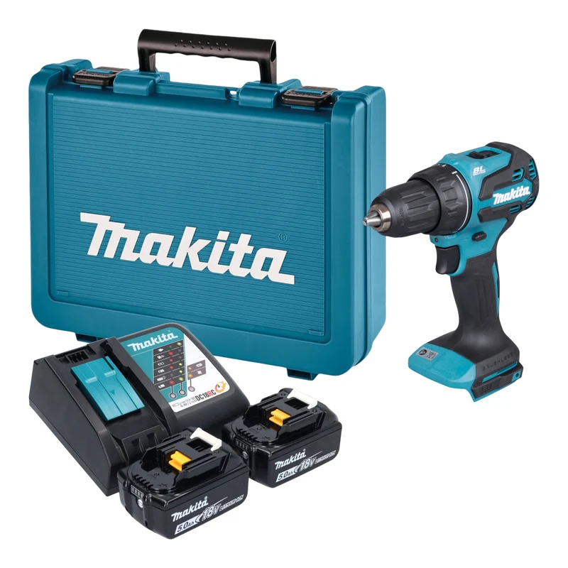 Makita DDF 490 RTE Akku Bohrschrauber 18 V 65 Nm Brushless + 2x Akku 5,0 Ah + Ladegerät + Koffer