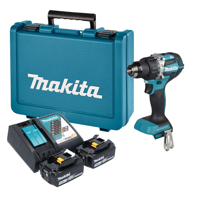 Makita DDF 484 RFE Akku Bohrschrauber 18 V 54 Nm Brushless + 2x Akku 3,0 Ah + Ladegerät + Koffer